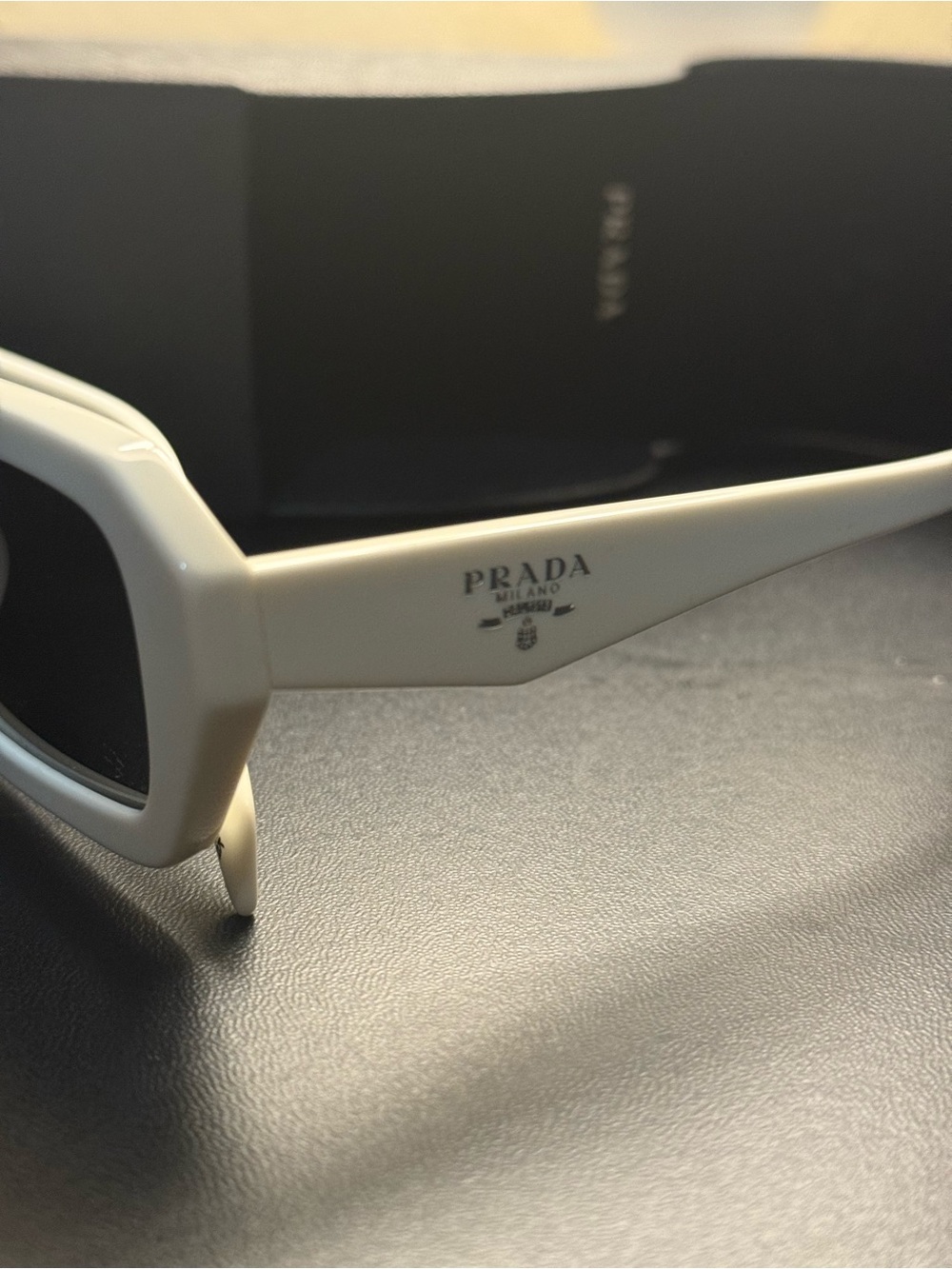 Prada White Rectangular Sunglasses with Dark Lenses - Picture 4 of 6